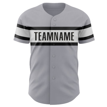 Custom Gray Black-White Authentic Baseball Jersey