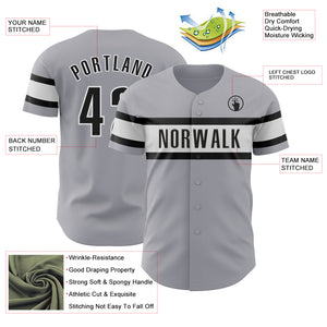 Custom Gray Black-White Authentic Baseball Jersey