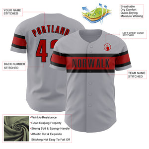 Custom Gray Red-Black Authentic Baseball Jersey