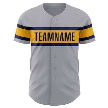 Custom Gray Navy-Gold Authentic Baseball Jersey