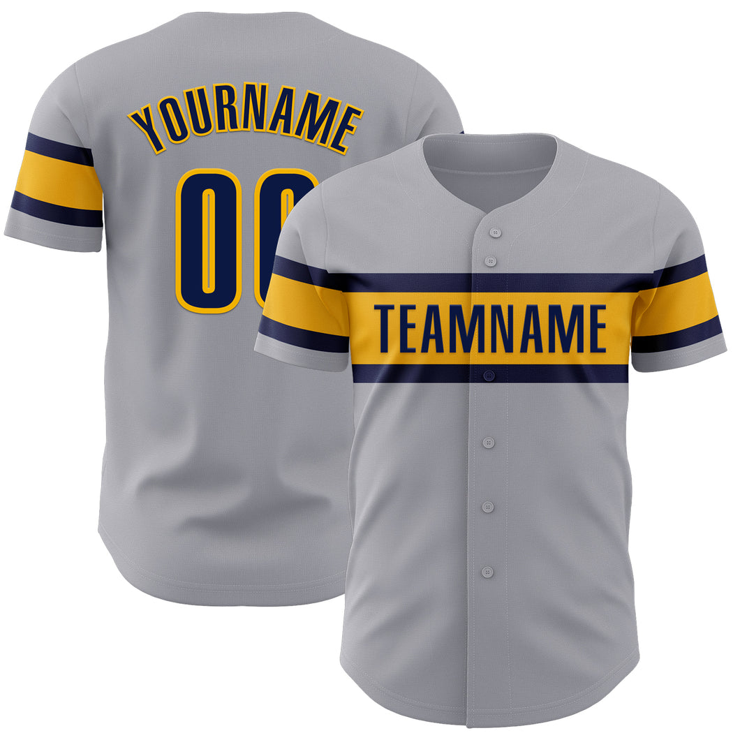 Custom Gray Navy-Gold Authentic Baseball Jersey