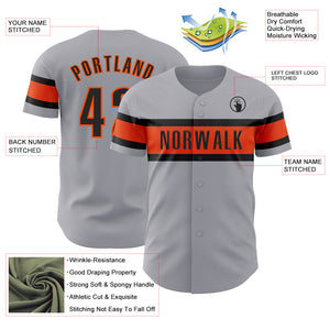 Custom Gray Black-Orange Authentic Baseball Jersey