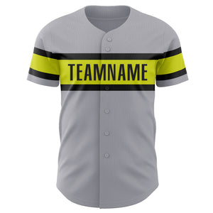 Custom Gray Neon Yellow-Black Authentic Baseball Jersey