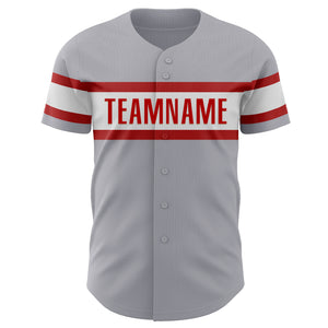 Custom Gray Red-White Authentic Baseball Jersey