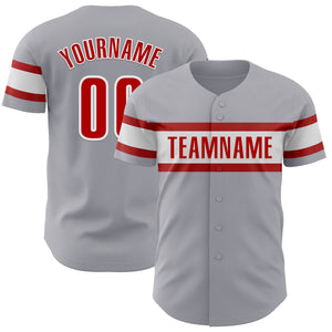 Custom Gray Red-White Authentic Baseball Jersey