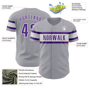 Custom Gray Purple-White Authentic Baseball Jersey