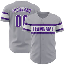 Загрузить изображение в средство просмотра галереи, Custom Gray Purple-White Authentic Baseball Jersey
