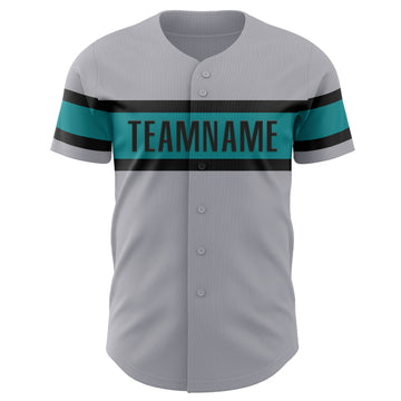 Custom Gray Black-Teal Authentic Baseball Jersey