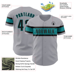 Custom Gray Black-Teal Authentic Baseball Jersey