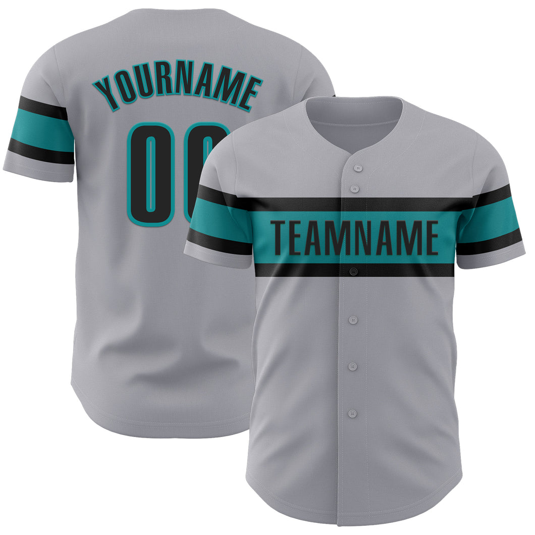 Custom Gray Black-Teal Authentic Baseball Jersey