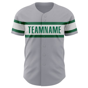 Custom Gray Kelly Green-White Authentic Baseball Jersey