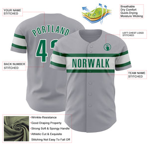 Custom Gray Kelly Green-White Authentic Baseball Jersey