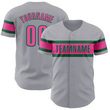 Загрузить изображение в средство просмотра галереи, Custom Gray Pink-Kelly Green Authentic Baseball Jersey
