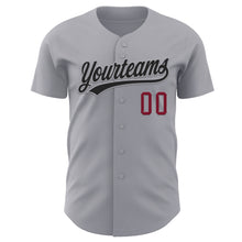 Load image into Gallery viewer, Custom Gray Black-Crimson Authentic Baseball Jersey
