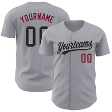 Load image into Gallery viewer, Custom Gray Black-Crimson Authentic Baseball Jersey
