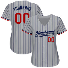 Загрузить изображение в средство просмотра галереи, Custom Gray Navy Pinstripe Red-White Authentic Baseball Jersey
