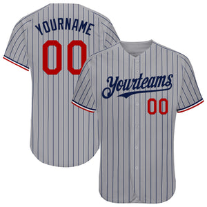 Custom Gray Navy Pinstripe Red-White Authentic Baseball Jersey