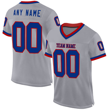 Custom Gray Royal-Red Mesh Authentic Throwback Football Jersey