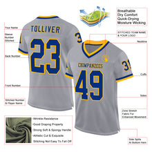 Загрузить изображение в средство просмотра галереи, Custom Gray Royal-Gold Mesh Authentic Throwback Football Jersey
