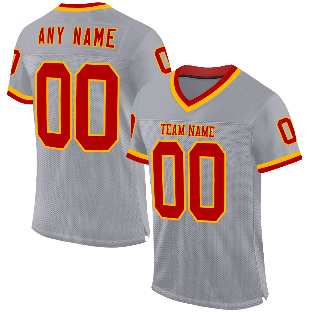 Custom Gray Red-Gold Mesh Authentic Throwback Football Jersey