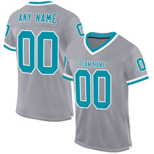 Загрузить изображение в средство просмотра галереи, Custom Gray Teal-White Mesh Authentic Throwback Football Jersey
