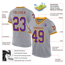 Загрузить изображение в средство просмотра галереи, Custom Gray Purple-Gold Mesh Authentic Throwback Football Jersey
