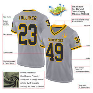 Custom Gray Black-Gold Mesh Authentic Throwback Football Jersey