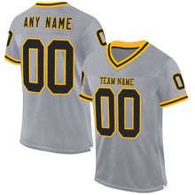 Загрузить изображение в средство просмотра галереи, Custom Gray Black-Gold Mesh Authentic Throwback Football Jersey
