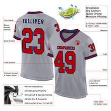 Загрузить изображение в средство просмотра галереи, Custom Gray Red-Navy Mesh Authentic Throwback Football Jersey
