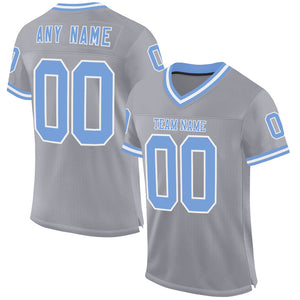 Custom Gray Light Blue-White Mesh Authentic Throwback Football Jersey