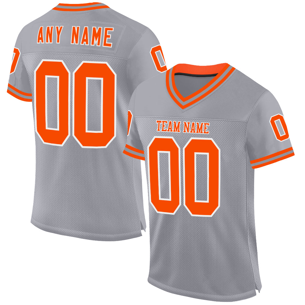 Custom Gray Orange-White Mesh Authentic Throwback Football Jersey