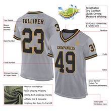 Загрузить изображение в средство просмотра галереи, Custom Gray Black-Old Gold Mesh Authentic Throwback Football Jersey
