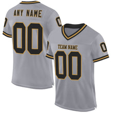 Загрузить изображение в средство просмотра галереи, Custom Gray Black-Old Gold Mesh Authentic Throwback Football Jersey
