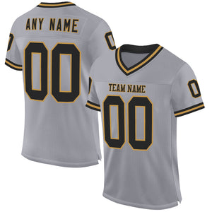 Custom Gray Black-Old Gold Mesh Authentic Throwback Football Jersey