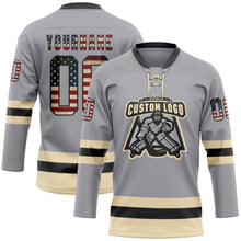 Charger l&#39;image dans la galerie, Custom Gray Vintage USA Flag Black-Cream Hockey Lace Neck Jersey
