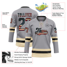 Charger l&#39;image dans la galerie, Custom Gray Vintage USA Flag Black-Cream Hockey Lace Neck Jersey
