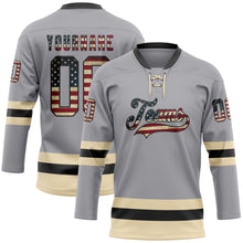 Charger l&#39;image dans la galerie, Custom Gray Vintage USA Flag Black-Cream Hockey Lace Neck Jersey
