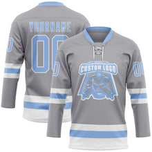 Загрузить изображение в средство просмотра галереи, Custom Gray Light Blue-White Hockey Lace Neck Jersey
