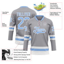 Загрузить изображение в средство просмотра галереи, Custom Gray Light Blue-White Hockey Lace Neck Jersey
