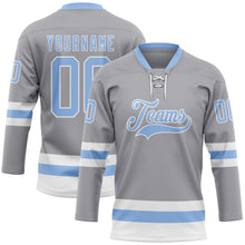 Загрузить изображение в средство просмотра галереи, Custom Gray Light Blue-White Hockey Lace Neck Jersey
