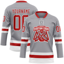 Загрузить изображение в средство просмотра галереи, Custom Gray Red-White Hockey Lace Neck Jersey
