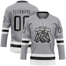 Charger l&#39;image dans la galerie, Custom Gray Black-White Hockey Lace Neck Jersey
