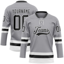 Charger l&#39;image dans la galerie, Custom Gray Black-White Hockey Lace Neck Jersey
