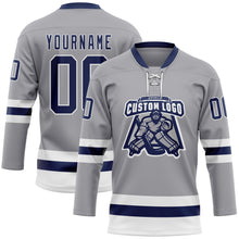 Charger l&#39;image dans la galerie, Custom Gray Navy-White Hockey Lace Neck Jersey
