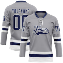 Charger l&#39;image dans la galerie, Custom Gray Navy-White Hockey Lace Neck Jersey
