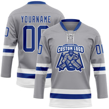 Загрузить изображение в средство просмотра галереи, Custom Gray Royal-White Hockey Lace Neck Jersey
