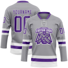 Load image into Gallery viewer, Custom Gray Purple-White Hockey Lace Neck Jersey
