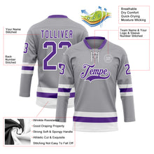 Load image into Gallery viewer, Custom Gray Purple-White Hockey Lace Neck Jersey
