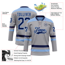 Загрузить изображение в средство просмотра галереи, Custom Gray Navy-Light Blue Hockey Lace Neck Jersey
