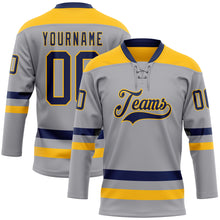 Загрузить изображение в средство просмотра галереи, Custom Gray Navy-Gold Hockey Lace Neck Jersey
